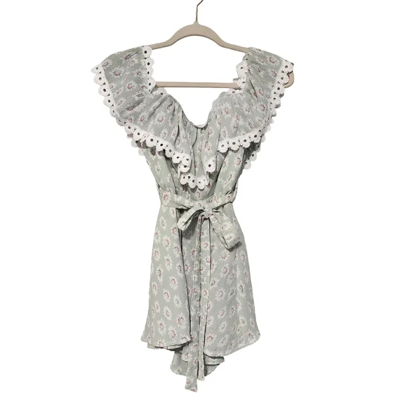 SAINTS SECRETS Womens Romper Small Sage Green Floral Lace Coquette Cottage Boho - Picture 2 of 11